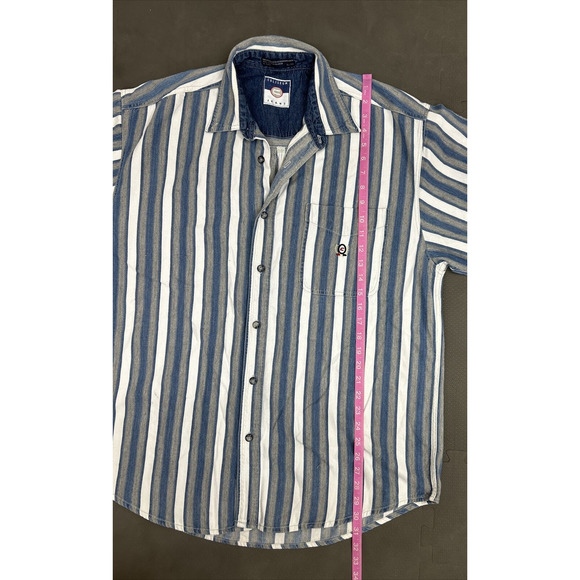 (2) Coliseum Jeans Shirt Mens XL Blue Stiped Cotton Short & Long Sleeve Y2K 90s - Picture 7 of 16